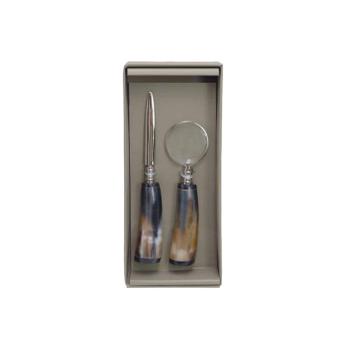 HORN MAGNIFYING GLASS WITH LETTER OPENER SET