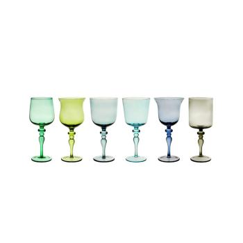 BLUE SET OF SIX WINE GLASSES