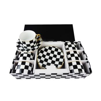 BLACK & WHITE TEA CUPS S/6